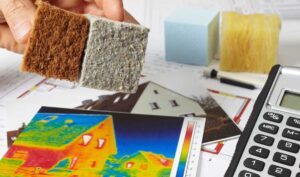 Insulation material samples with home heat map and calculator.